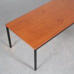 m25712 1950s Rectangular coffee table on black metal base with teak top Netherlands