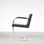 m25743 1970s Conference / side chair on solid chrome metal base with black leather upholstery model BNRO Mies vd Rohe Alivar, Italy