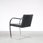 m25743 1970s Conference / side chair on solid chrome metal base with black leather upholstery model BNRO Mies vd Rohe Alivar, Italy
