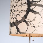 L4861 1960s Floor lamp on three legged base and cylinder shaped batic fabric hood Willem Hagoort Netherlands