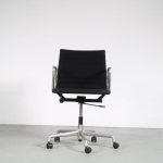 L4868 1970s Adjustable desk chair on wheels model EA117, matt aluminium frame and black hopsack upholstery Eames Vitra USA