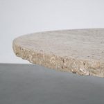m25656 1960s Round brutalist coffee table on cast iron base with travertin top France