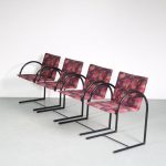 m25721 1980s Set of four dining chairs on chrome metal base with dark red leather upholster model Cirkel Karel Boonzaaijer en Pierre Mazairac Metaform, Netherlands