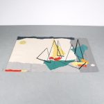 m23946 1950s Wall tapestry with boats print marked "SCHRAUEE" Germany