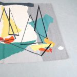 m23946 1950s Wall tapestry with boats print marked "SCHRAUEE" Germany