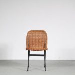 m25834-5 1950s Dining chair on black metal base with wicker upholstery Dirk van Sliedregt Rohé, Netherlands