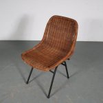 m25834-5 1950s Dining chair on black metal base with wicker upholstery Dirk van Sliedregt Rohé, Netherlands