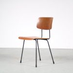 m25740 1950s Dining / side chair on black metal frame with plywooden seat and back Cordemeijer Gispen, Netherlands