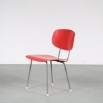  1950s Dining / side chair on grey metal base with red wooden seat and backrest, model 116 Wim Rietveld Gispen, Netherlands