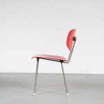  1950s Dining / side chair on grey metal base with red wooden seat and backrest, model 116 Wim Rietveld Gispen, Netherlands