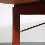 m25769 1960s Rectangular teak plywooden extendible dining table with metal supports Coen de Vries Everest, Netherlands