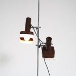L4889 1970s Floor lamp, black metal with chrome base with two brown with white perspex spots Bent Karlby A. Schroder Kemi - Ask Belysninger, Denmark