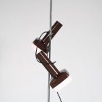 L4889 1970s Floor lamp, black metal with chrome base with two brown with white perspex spots Bent Karlby A. Schroder Kemi - Ask Belysninger, Denmark
