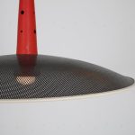 L4801 1950s Red with black perforated metal hanging lamp Louis Kalff Philips / Netherlands