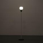 L4802 1950s floor lamp white with black metal base and milk glass hood Louis Kalff Philips / Netherlands