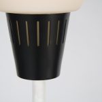L4802 1950s floor lamp white with black metal base and milk glass hood Louis Kalff Philips / Netherlands