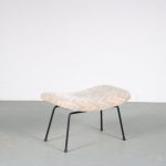 m26019 1950s Foot stool / ottoman on solid black metal base with new upholstery Pierre Paulin Thonet, France