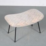 m26019 1950s Foot stool / ottoman on solid black metal base with new upholstery Pierre Paulin Thonet, France