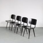 m26043 1950s Set of 4 black revolt chairs Friso Kramer Ahrend de Cirkel, Netherlands