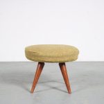 m26089 1950s Round stool on wooden legs with fabric upholstery Italy