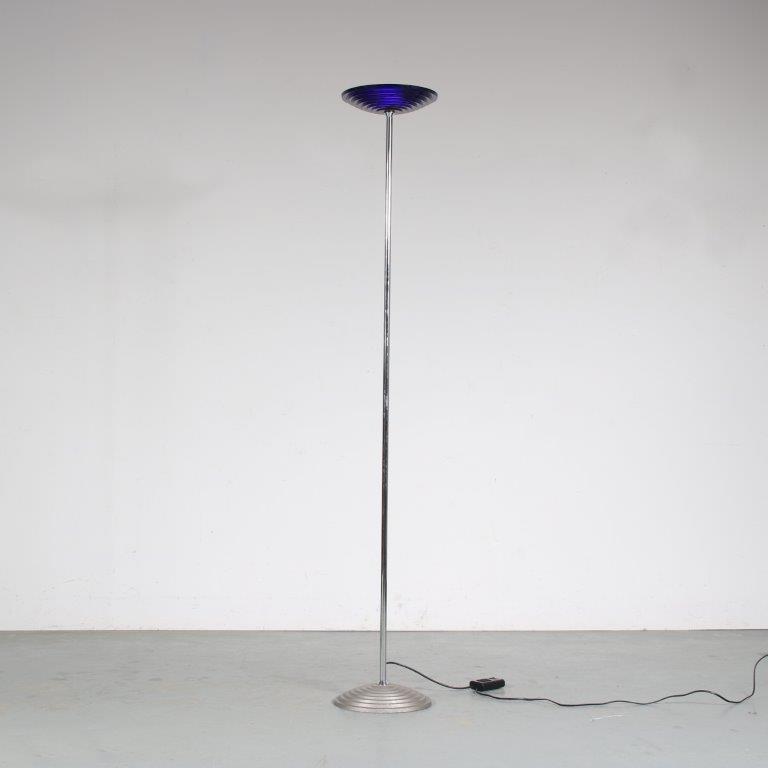 L4953 1980s "2782" Floor lamp in metal with glass shade Daniela Puppa & Franco Raggi Fontana Arte, Italy