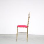 m26111-2 1960s Solid brass highback side chair with new upholstered red velvet seat Chiavari, Italy