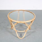 m26092 1950s Round rattan coffee table with blurred glass Netherlands