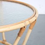 m26092 1950s Round rattan coffee table with blurred glass Netherlands
