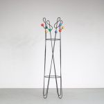 m26117-8 1950s Free standing coat rack in black wire metal with multi coloured balls Roger Feraud France