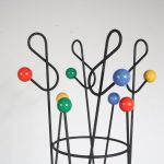 m26117-8 1950s Free standing coat rack in black wire metal with multi coloured balls Roger Feraud France