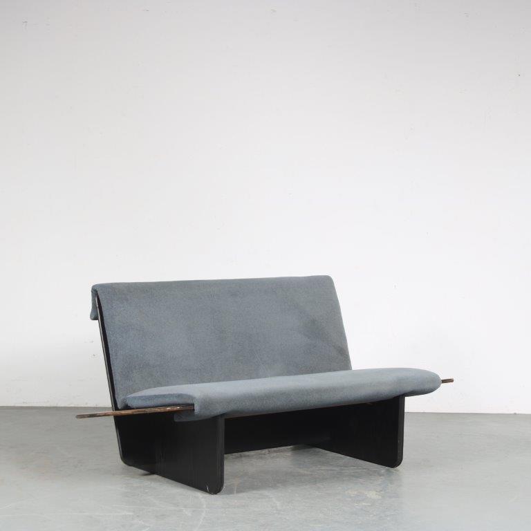 INC102 1960s Black plywood interlocking 2-seater sofa, Sweden