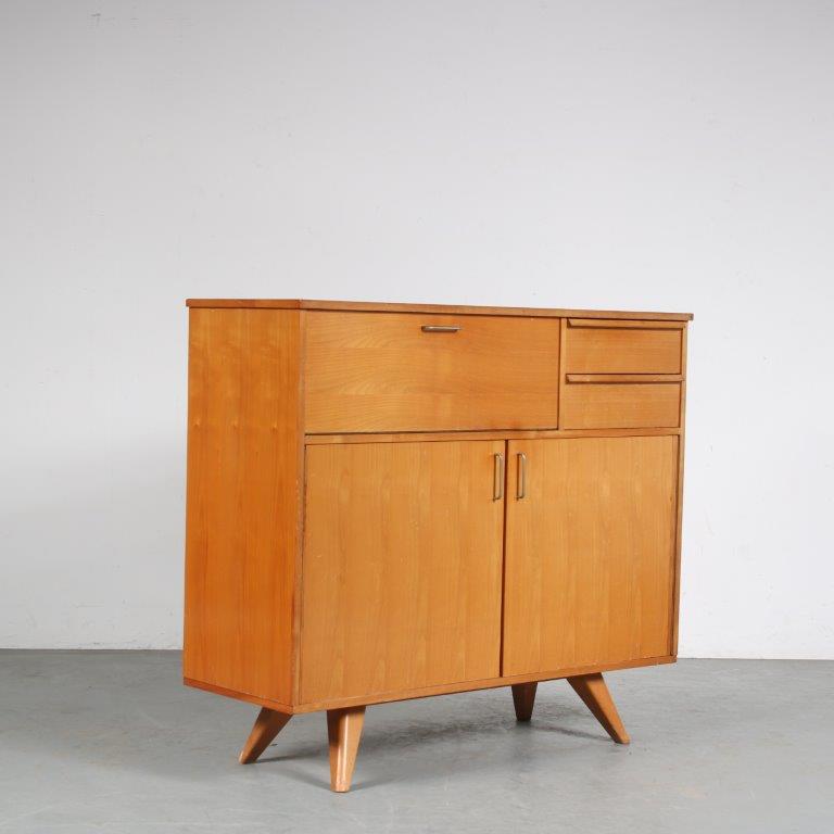 m26006 1950s Birch wooden secretary cabinet Netherlands