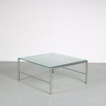 m25710 1960s Square coffee table on round chrome base and blurred glass top Martin Visser Spectrum, Netherlands