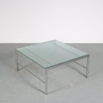 m25710 1960s Square coffee table on round chrome base and blurred glass top Martin Visser Spectrum, Netherlands