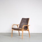 m26130 1960s "Lamino" lowback chair in oak with sheepskin upholstery Yngve Ekström Svedese, Sweden