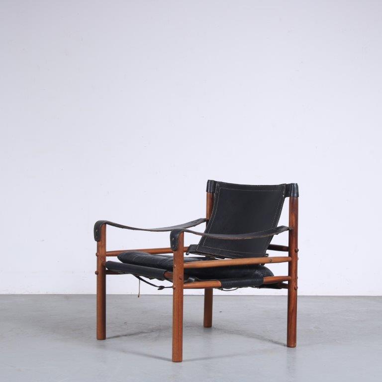 m26165 1960s Black leather with rosewooden Sirocco chair Arne Norell Norell Möbel, Sweden