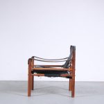 m26165 1960s Black leather with rosewooden Sirocco chair Arne Norell Norell Möbel, Sweden