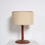 L4813 1950s Adnet style leather with brass table lamp France