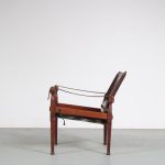 m26164 1960s Brown leather with rosewooden safari chair with brass details Hayat Brothers, UK