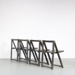 m26207 1970s Set of 4 grey stained wooden folding chairs Aldo Jacobsen Alberto Bazzani, Italy