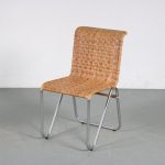 m26198 1990s "Diagonal" chair on chrome metal pipe frame with rush seat W.H. Gispen Dutch Originals, Netherlands