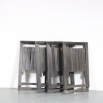 m26207 1970s Set of 4 grey stained wooden folding chairs Aldo Jacobsen Alberto Bazzani, Italy