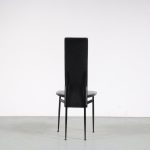m26197 1980s Set of 4 dining chairs on black metal base with black leather upholstery Giancarlo Vegni Fasem, Italy