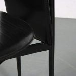 m26197 1980s Set of 4 dining chairs on black metal base with black leather upholstery Giancarlo Vegni Fasem, Italy