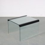 m26216 1970s Glass side table with black metal edges Pierangelo Galotti Gallotti & Radice, Italy