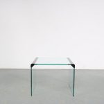 m26216 1970s Glass side table with black metal edges Pierangelo Galotti Gallotti & Radice, Italy