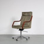 m25982 1970s Green leather with wooden and aluminium desk chair Walter Knoll, Germany