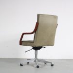 m25982 1970s Green leather with wooden and aluminium desk chair Walter Knoll, Germany