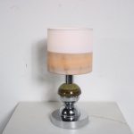 m26182 1970s Pair of bedside / table lamps in chrome with ceramics base and fabric hoods