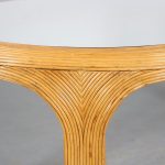 m26206 1970s Oval bamboo dining table with glass top France